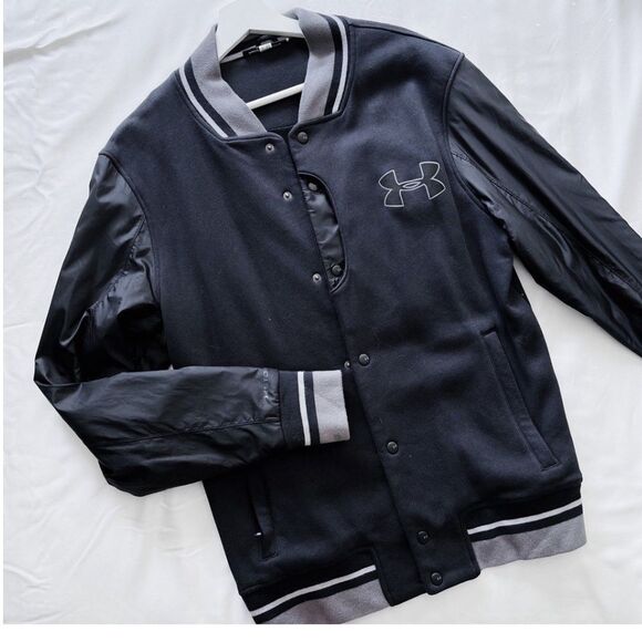 Under Armour Vintage Varsity Padded Puff Baseball Bomber Navy Jacket XL - Picture 1 of 11